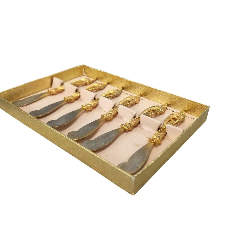 Tancraft Hors Doeuvres Knives 24kt Gold Plated Set of 6 Janis Collection Vtg Box